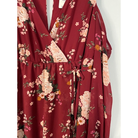 NWT Torrid Red Floral Cold Shoulder Wrap‎ Dress Size 0 - Picture 5 of 15